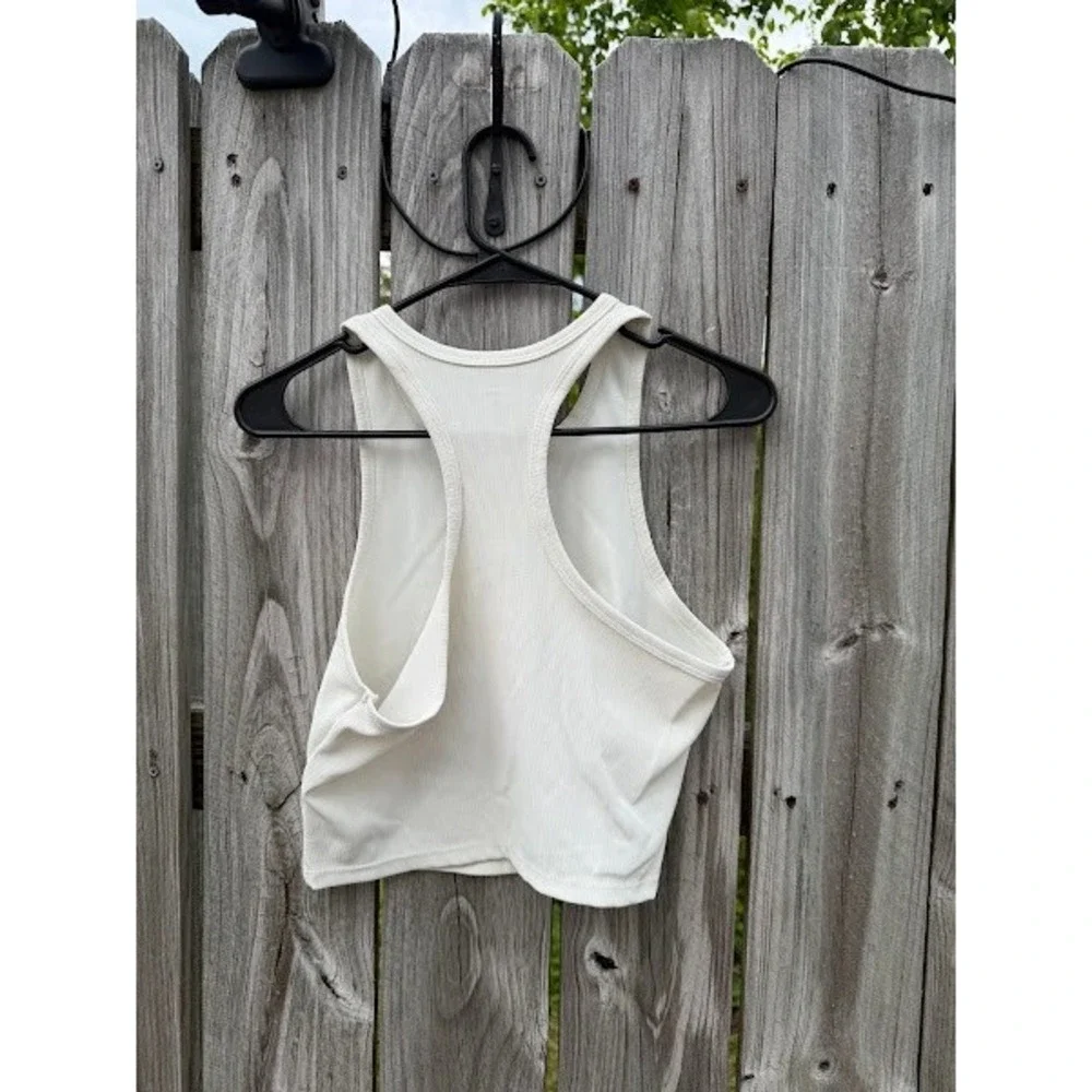 Athleisure Yoga Streetwear Ododos Women Ribbed Racerback Crop Top Off White XL